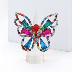 MultiColored Butterfly Ring Crystal Rhinestones Cute Finger Statement Accessory